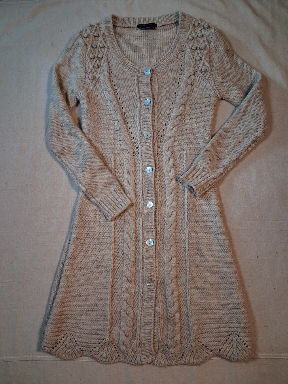 BCBGMaxAzria Neutral Beige Cable-Front Long Cardigan Women's Size Medium